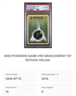 POKEMON PSA 10 ENERGIA GRASS 99/102 SET BASE 1st ITALIANO 2000 POP 15!🌍 - Image 4