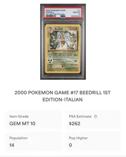 POKEMON PSA 10 BEEDRILL 17/102 SET BASE 1st PRIMA EDIZIONE ITALIANO 2000 POP 14 - Image 4