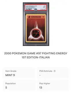 POKEMON PSA 9 ENERGIA FIGHTING 97/102 SET BASE 1st EDIZIONE ITALIANO 2000! - Image 4