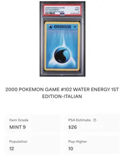 POKEMON PSA 9 ENERGIA WATER 102/102 SET BASE 1st EDIZIONE ITALIANO 2000 LOW POP - Image 4