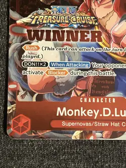 Monkey.D.Luffy Treasure Cruise WINNER Stamped Promo - One Piece NM - Image 3