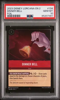 2023 DISNEY LORCANA EN 2-RISE OF THE FLOODBORN FOIL #134 DINNER BELL PSA 10 - Image 1