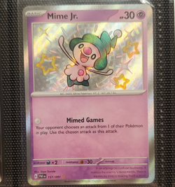 Mime Jr. SV: Paldean Fates Shiny Rare Holo Pokemon Card 157/091 2024 HP 30 - Image 1