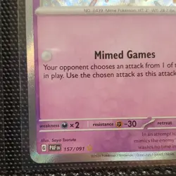 Mime Jr. SV: Paldean Fates Shiny Rare Holo Pokemon Card 157/091 2024 HP 30 - Image 3