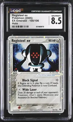 CGC 8.5 NM/MINT+ Registeel EX 100/106 EX Emerald Holo Pokemon Card - Image 1