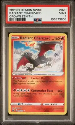 2023 POKEMON SWORD AND SHIELD CROWN ZENITH 020 RADIANT CHARIZARD PSA 9 - Image 1