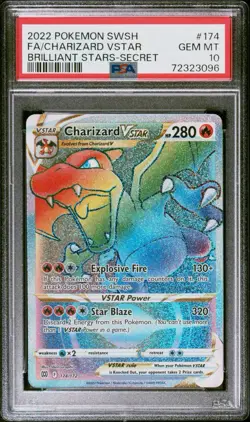 2022 Pokemon Brilliant Stars Rainbow Charizard VStar #174 PSA 10 GEM MINT - Image 1