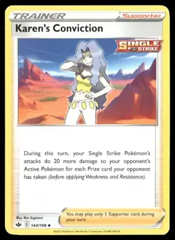 2021 Chilling Reign Set Pokemon Card 144 Karen's Conviction NM - Image 1