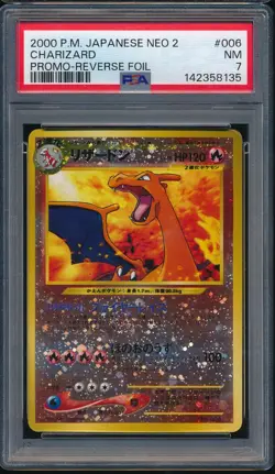 2000 Pokemon Japanese Neo 2 006 Charizard Promo Reverse Foil PSA 7 w/SWIRL - Image 1