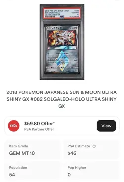 POKEMON PSA 10 SOLGALEO HOLO 082/150 ULTRA SHINY GX SM8b JAPANESE POP 54! - Image 4