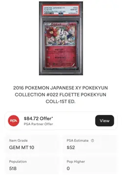 POKEMON PSA 10 FLOETTE FULL ART 022/032 1st POKEKYUN COLLECTION JAPANESE 2016! - Image 4