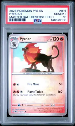 2025 POKEMON PRE EN-PRISMATIC EVOLUTIONS MASTER BALL REVERSE HOLO PYROAR PSA 10 - Image 1