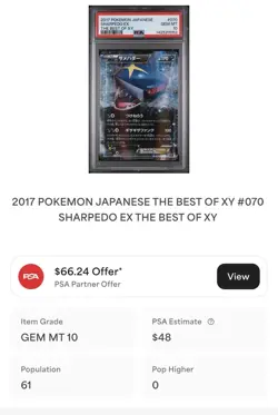 POKEMON PSA 10 SHARPEDO EX FULL ART 070/071 THE BEST OF XY JAPANESE POP 61! - Image 4