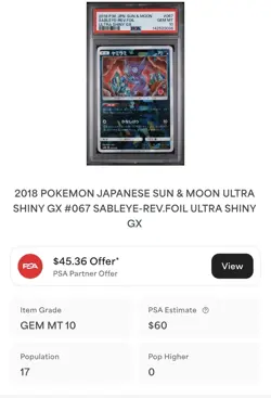 POKEMON PSA 10 SABLEYE REVERSE FOIL 067/150 ULTRA SHINY GX SM8b JAPANESE POP 17 - Image 4