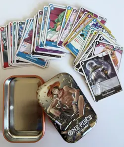 One piece TCG bulk + foil 60 cards inside Vol 2 tin Portgas D Ace art cover - Image 1