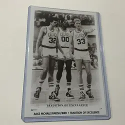 Vintage Larry Bird Mchale Parish "Tradition Of Excellence" Promo Poster Card 4x6 - Image 1