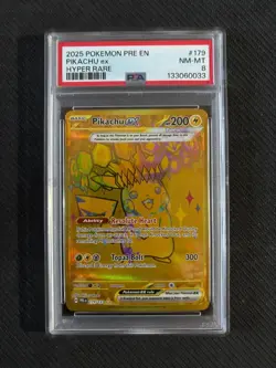 Pokemon TCG Pikachu EX Hyper Rare Card 179/131 Prismatic Evolutions, PSA 8 - Image 1