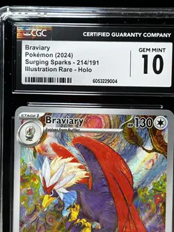 CGC 10 GEM MINT Braviary 214/191 Illustration RARE Pokemon Card Surging Sparks - Image 2