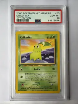 Pokemon TCG Chikorita Neo Genesis #53/111 1st Edition Common Card PSA 10 Gem MT - Image 1