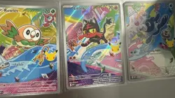 Pokemon Rowlet Litten Popplio NM First Partner Illustration Promo set Gen 7 - Image 1