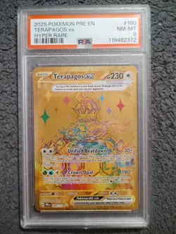 Pokemon Terapagos ex 180/131 Prismatic Evolutions Hyper Rare Holo PSA 8 2025 EN - Image 1