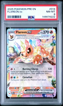 2025 POKEMON PRE EN-PRISMATIC EVOLUTIONS #014 FLAREON EX PSA 8 - Image 1