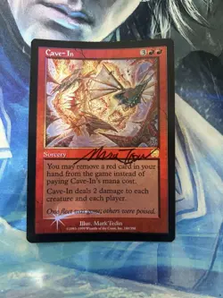 MTG Foil Fall/Cave-In Signed by Mark Tedin Rare Black Frame Promo Used - Image 1