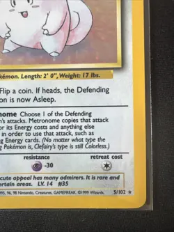 1999 Pokemon Base Set - #5/102 Clefairy Holo (Rare) NM - Image 4