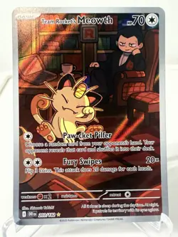 Pokemon DRI Team Rocket's Meowth 203/182 Holo Card 2025 English Basic - Image 1