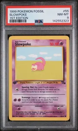 PSA 8 NM-Mint Slowpoke 55/62 Fossil Common Vintage Pokemon Card - Image 1