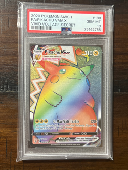 2020 Pokemon SWSH Vivid Voltage Pikachu VMAX 188/185 Secret Rare Rainbow PSA 10 - Image 1