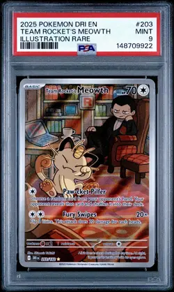 2025 POKEMON DRI EN-DESTINED RIVALS ILLUSTRATION RARE TEAM ROCKET'S MEOWTH PSA 9 - Image 1