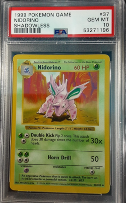 Pokemon Nidorino Shadowless (POP: 154) PSA: 10 Base Set 37/102 Vintage 1999 WOTC - Image 1
