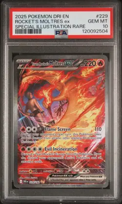 2025 POKEMON DESTINED RIVALS POKEMON CENTER #229 TEAM ROCKET'S MOLTRES EX PSA 10 - Image 1