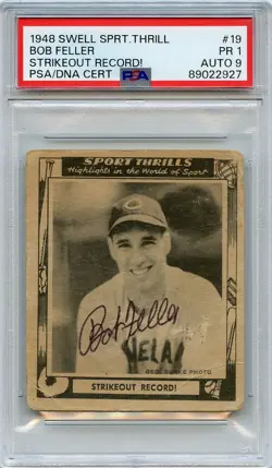 1948 Swell Sport Thrills Bob Feller #19 Signed PSA 1 DNA AUTO 9 HOF *RARE* - Image 1