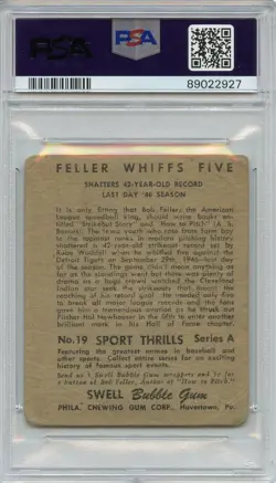1948 Swell Sport Thrills Bob Feller #19 Signed PSA 1 DNA AUTO 9 HOF *RARE* - Image 2