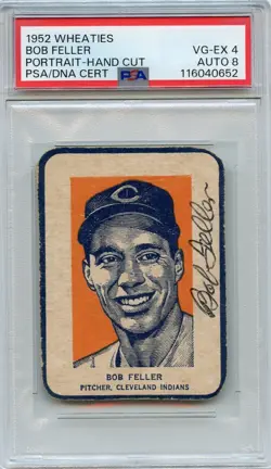 1952 Wheaties Bob Feller Portrait Signed PSA 4 DNA AUTO 8 HOF RARE **POP 1** - Image 1