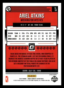 Ariel Atkins 2019 Donruss WNBA Optic Holo #18 - Image 2