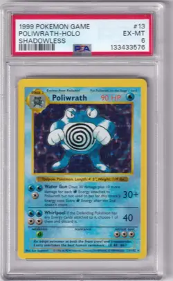 1999 Pokemon Game Poliwrath-Holo Shadowless #13 PSA EX-MT 6 - Image 1
