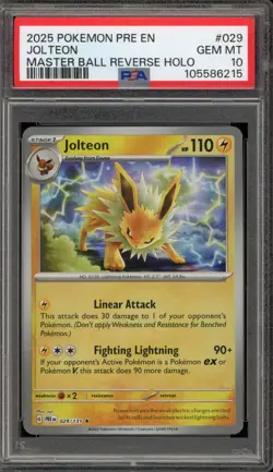 Pokemon Jolteon Prismatic Evolutions Master Ball Reverse Holo #029 PSA 10 - Image 1