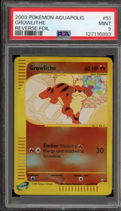 Pokemon Growlithe Aquapolis Reverse Holo #51 PSA 9 Mint - Image 1