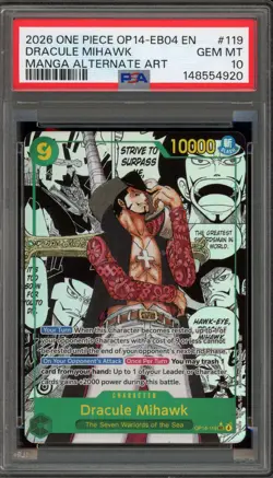 One Piece CCG Dracule Mihawk Manga Alternate Art OP14-119 PSA 10 Gem Mint - Image 1
