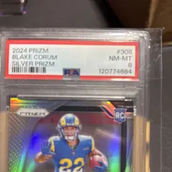 Blake Corum 2024 Panini Prizm #308 Silver Rookie RC PSA 8 - Image 2