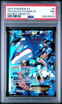 2015 POKEMON XY DOUBLE CRISIS #6 FULL ART/TEAM AQUA'S KYOGRE EX PSA 7 - Image 1
