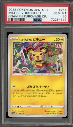 Pokemon Mischievous Pichu Graniph Purchase CP. Japanese Promo 214/S-P PSA 10 - Image 1