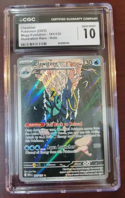 CGC 10 GEM MINT POKEMON Clawitzer 141/132 Illustration Rare Holo Mega Evolution - Image 1