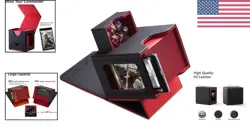 Minimalist Faux Leather Card Deck Box with 35pt Holder & Dice Tray - Black/Red - Image 2