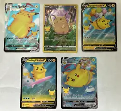 Pokemon Celebration Pikachu Card Lot Of 5. Flying Surfing V VMAX Pikachu Cards - Image 1
