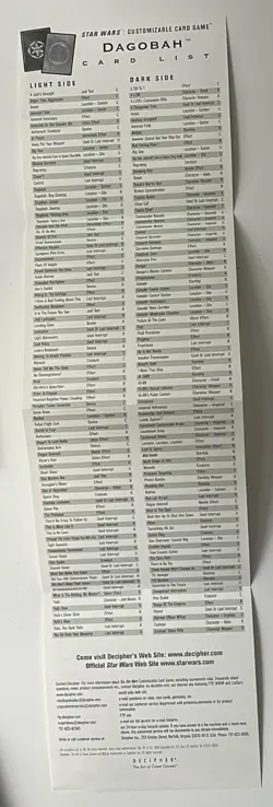 Star Wars CCG - Dagobah Unlimited - Rules / Card list - Image 2