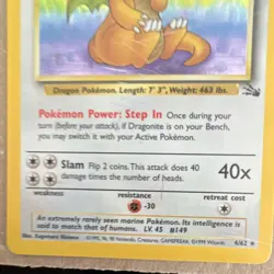 Dragonite 4/62 Holo Rare Fossil Set 1999 WOTC Pokemon Card Vintage – LP/Played - Image 4